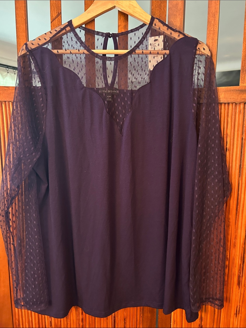 Lane Bryant Plum Sheer-Dot V-Neck Blouse